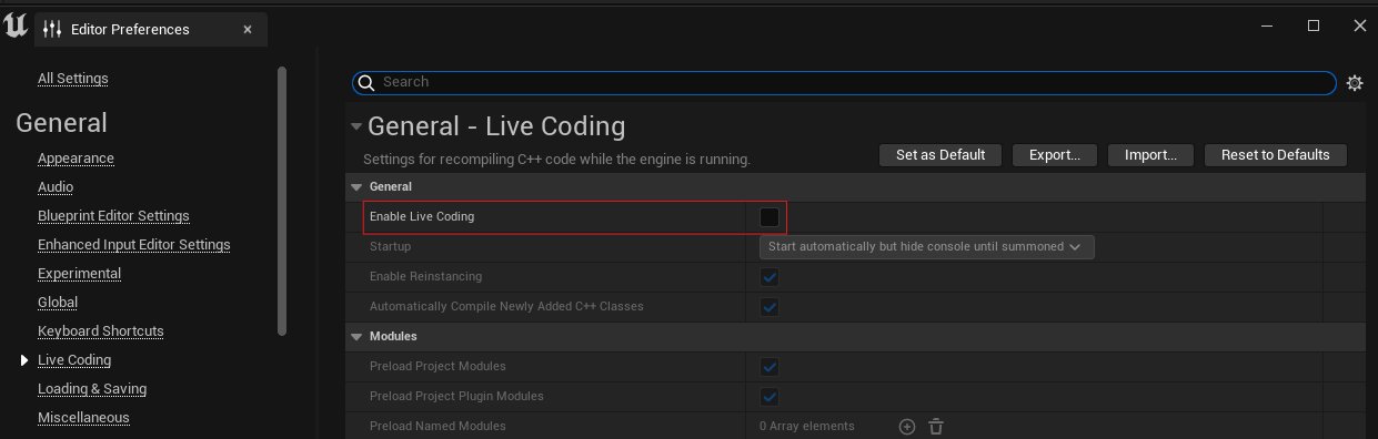 Disable Live Coding