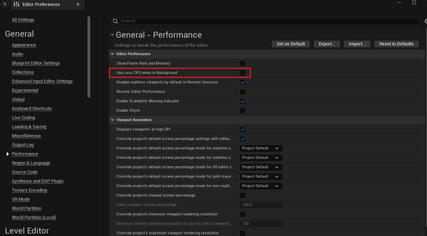 Simulator Performance Settings